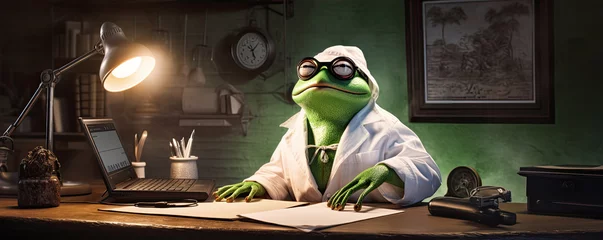 Fotobehang A doctor frog working on the laptop in office © amazingfotommm