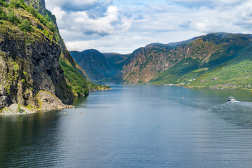 The fjord and view from Flam in Norway - 764274289