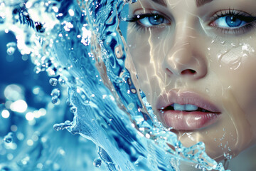 Portrait of a beautiful woman in water - 764274609