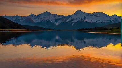 Fototapeta na wymiar A sunset over a mountain range.