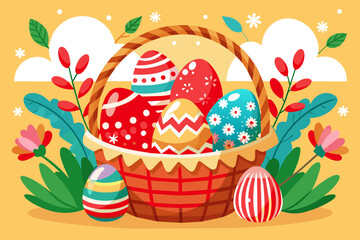 easter egg basket vector illustration