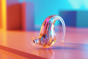 A pair of headphones is placed on top of a table, A bright, vivid image of a hearing aid, AI...