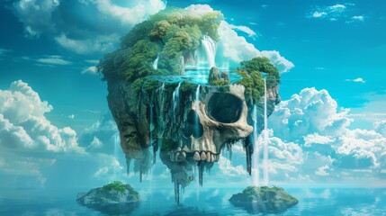 a skull in the skying being a island