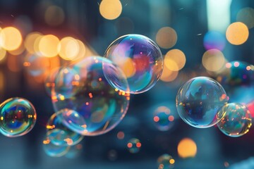 Several transparent bubbles float in the air, creating a mesmerizing sight, A bubble chart representation of volatile stocks, AI Generated - obrazy, fototapety, plakaty