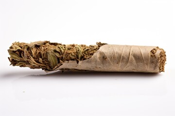 Cigarette jamb marijuana with cannabis on a white background.
