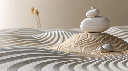 Zen stone arrangement, meditation and spirituality in nature, serene rock garden