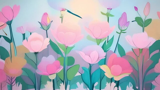 Spring flowery abstract background, gentle gradient in trendy pastel colors. Horizontal video.