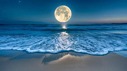 Foto op Canvas Moonlit sea, romantic night landscape, tranquil ocean reflection, natural beauty © Jannat