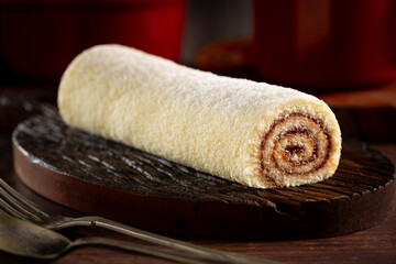 Swiss roll cake filled with guava paste.