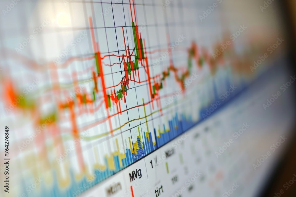 Poster a detailed view of a computer screen showing a chart, displaying data and trends, a chart displaying