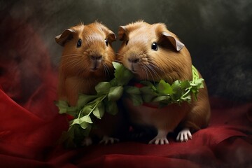 the guinea pigs look like they are sitting on Valentine's Day.