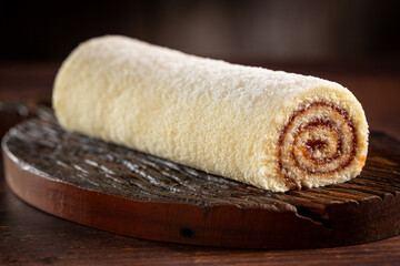 Swiss roll cake filled with guava paste.