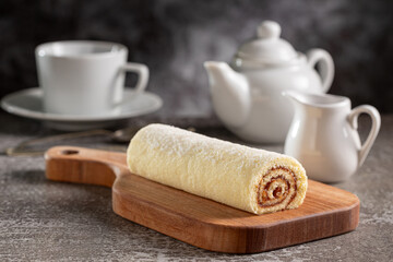 Swiss roll cake filled with guava paste.