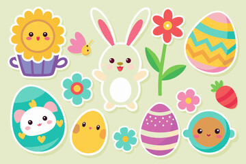 easter stickers for kids vector illustration