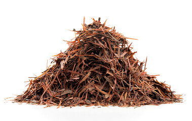 Pile of natural Taheeboo dry tea isolated on a white background. Lapacho herbal tea. Tabebuia heptophylla. - 764277826