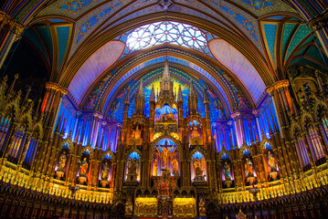 Montreal, Canada - June 5 2016: Interior of Basilica Notre Dame Montreal