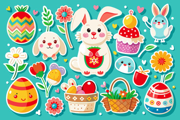 easter stickers vector illustration