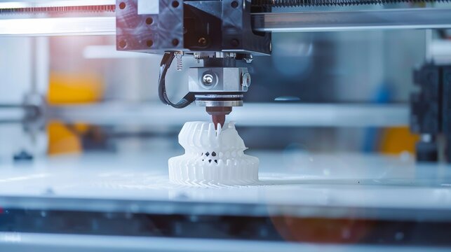 A 3D printer in the midst of creating a white plastic model, offering a glimpse into the capabilities of modern 3D printing technology