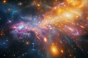 Zelfklevend Fotobehang This image captures a space filled with countless stars shining brightly, creating a breathtaking celestial vista, A cosmos filled with technicolor galaxy clusters, AI Generated © Ifti Digital