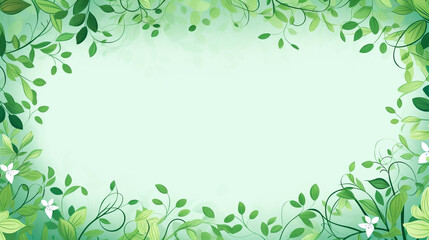 Green Leafy Frame on Soft Pastel Background, Nature-Inspired Design with Copy Space