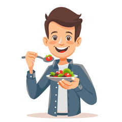 Man eating healthy food, proper nutrition concept