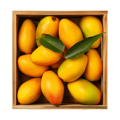 ripe mangos in wooden crate isolated on transparent or white background, png