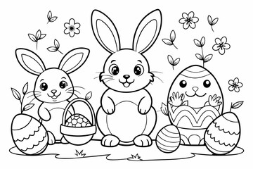 easter les eufs et lapins pack coloring book silhouette vector illustration