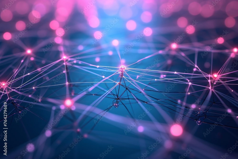 Poster Blue and Pink Background With Lines and Dots, A delicate, minimal representation of software-defined networking (SDN), AI Generated