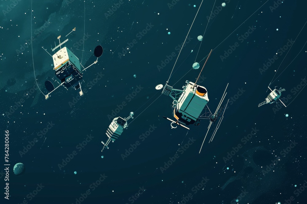 Poster this photo showcases an artists rendering of a space station floating in the vastness of outer space