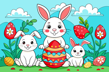 easter les eufs et lapins pack coloring book vector illustration