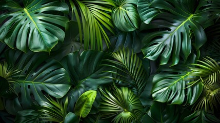 Fototapeta na wymiar Tropical leaves background. Top view of Monstera leaves background, wallpaper