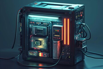 A computer is placed on a table, ready for use, A detailed, hyperrealistic portrayal of a NAS device, AI Generated