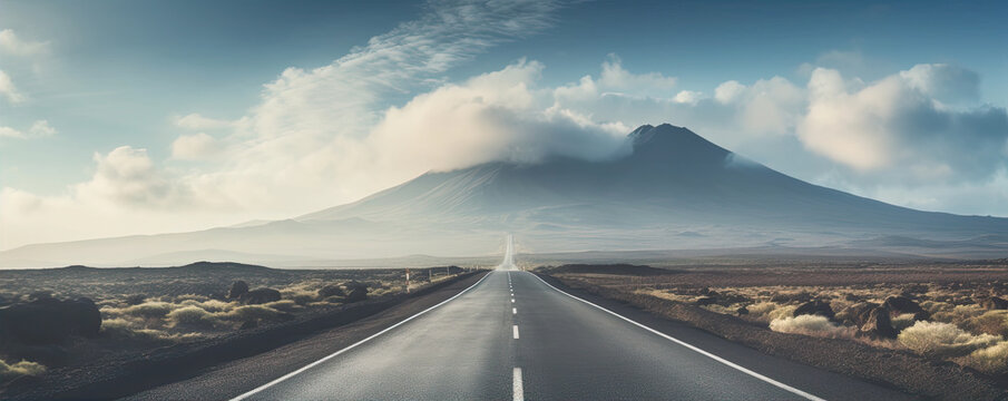 A road leading to mountains. Long journey theme
