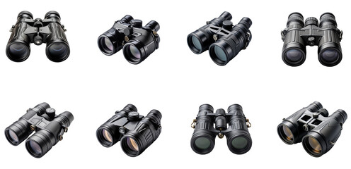 Set Of Black Binoculars With Transparent Background, Vision and Technology  - obrazy, fototapety, plakaty