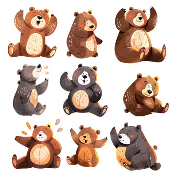 Illustration set of bears, white background