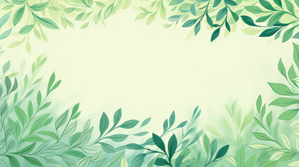 Green Leaves Border on Light Background, Fresh Botanical Frame with Copy Space