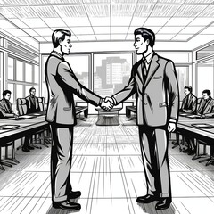 Illustration cartoons of Business people shaking hands, finishing up a meeting