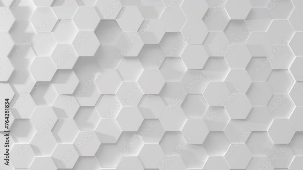 Poster 3d abstract white animation background. abstract hexagon mosaic looping animation wall.