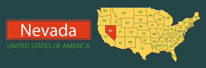 Banner, highlighting the boundaries of the state of Nevada on the map of the United States of America. Vector map borders of the USA Nevada state.