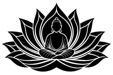 Lotus flower With buddha  silhouette vector art illustration