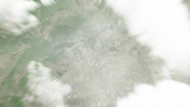 Earth zoom in from space to Stara Zagora, Bulgaria. Followed by zoom out through clouds and atmosphere into space. Satellite view. Travel intro. Images from NASA