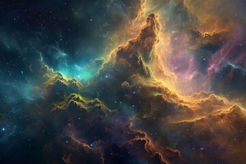 Fototapeta na wymiar An expansive space with a multitude of stars and swirling clouds, creating a mesmerizing celestial display, A fantastical celestial cloud in myriad hues of a nebula, AI Generated