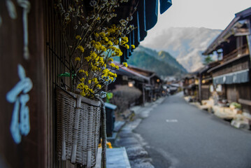 Tsumago, Japan - March 21 2016: Tsumago town daytime and japanese traditional village houses