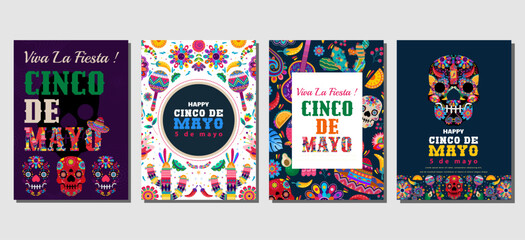 Elegant cinco de mayo Set of greeting cards, posters, holiday covers - obrazy, fototapety, plakaty