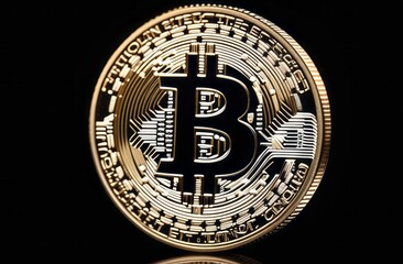 Bitcoin ETF coin, gold yellow, trading, chart, money, rich. Close-up bitcoin coin with flying coins. Bitcoin Crypto currency Gold BTC Bit Coin close up of Bitcoin coins isolated. Blockchain technology