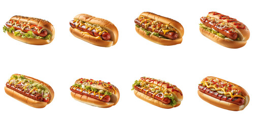 Set Of Hotdogs With Transparent Background, Junk Food and Snacks