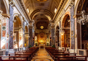 Interiors of Santi Vincenzo e Anastasio a Trevi church in Rome, Italy