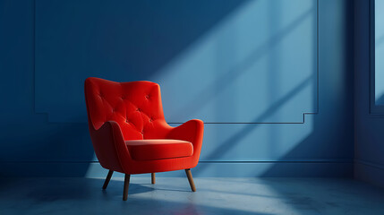 Red Chair in Front of Blue Wall