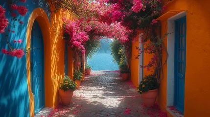 Keuken spatwand met foto  Colourful streets of Greece. © Janis Smits