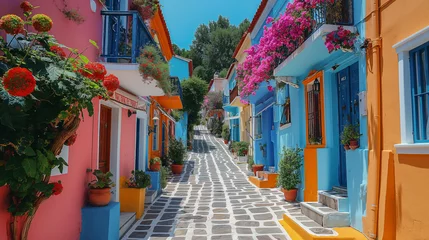 Schilderijen op glas  Colourful streets of Greece. © Janis Smits